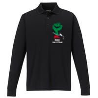 Free Palestine Gaza Palestinian Flag Performance Long Sleeve Polo