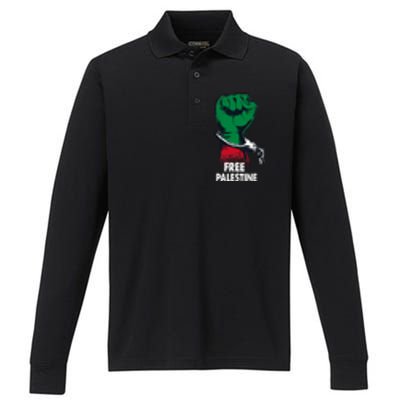 Free Palestine Gaza Palestinian Flag Performance Long Sleeve Polo