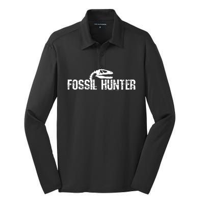 Fossilhunter Paleontology Gift Dino Silk Touch Performance Long Sleeve Polo