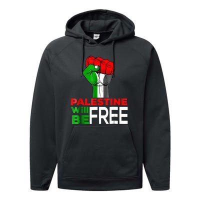 Free Palestine Gaza Palestinian Flag Performance Fleece Hoodie