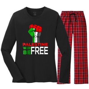 Free Palestine Gaza Palestinian Flag Women's Long Sleeve Flannel Pajama Set 