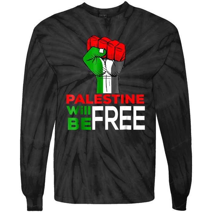 Free Palestine Gaza Palestinian Flag Tie-Dye Long Sleeve Shirt