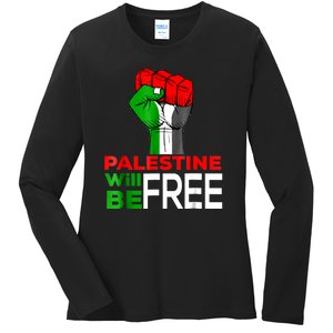 Free Palestine Gaza Palestinian Flag Ladies Long Sleeve Shirt