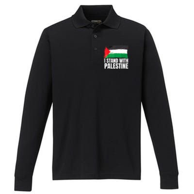 Free Palestine Gaza Palestinian Flag Performance Long Sleeve Polo