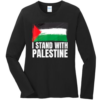 Free Palestine Gaza Palestinian Flag Ladies Long Sleeve Shirt