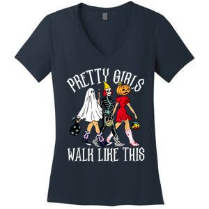 Funny Pretty Girls Ghouls Halloween Costume Halloween Humor Women's V-Neck T-Shirt