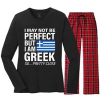 Funny Perfect Greek Flag I Love Greece Women's Long Sleeve Flannel Pajama Set 