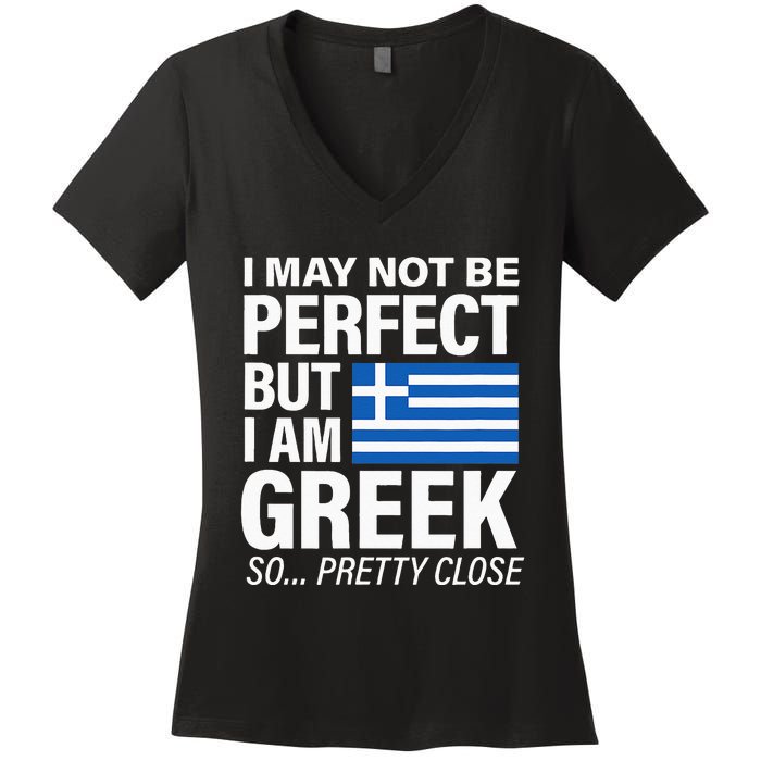 Funny Perfect Greek Flag I Love Greece Women's V-Neck T-Shirt