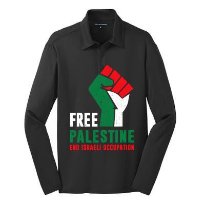 Free Palestine Gaza Freedom End Israeli Occupation Silk Touch Performance Long Sleeve Polo