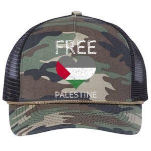 Free Palestine Gaza Freedom Palestine Flag Heart Protest Retro Rope Trucker Hat Cap