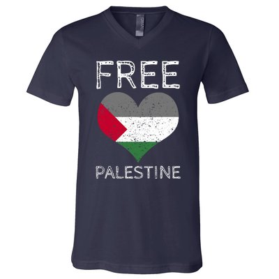 Free Palestine Gaza Freedom Palestine Flag Heart Protest V-Neck T-Shirt