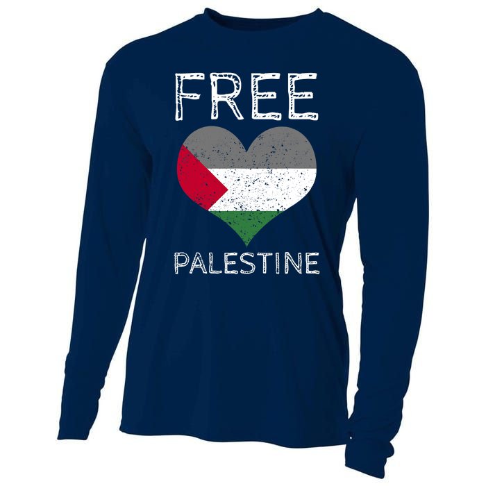 Free Palestine Gaza Freedom Palestine Flag Heart Protest Cooling Performance Long Sleeve Crew