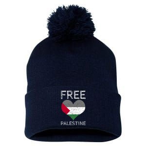 Free Palestine Gaza Freedom Palestine Flag Heart Protest Pom Pom 12in Knit Beanie