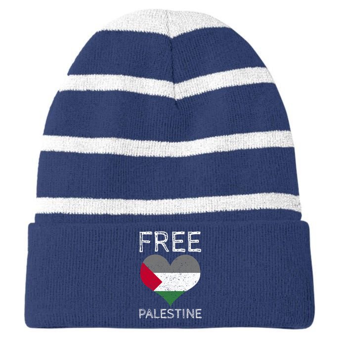 Free Palestine Gaza Freedom Palestine Flag Heart Protest Striped Beanie with Solid Band