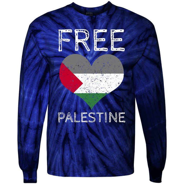 Free Palestine Gaza Freedom Palestine Flag Heart Protest Tie-Dye Long Sleeve Shirt