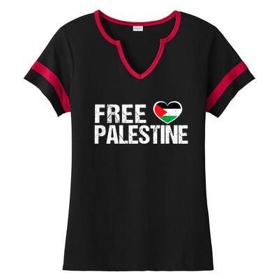 Free Palestine Gaza Palestinian Flag Heart Ladies Halftime Notch Neck Tee