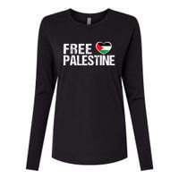 Free Palestine Gaza Palestinian Flag Heart Womens Cotton Relaxed Long Sleeve T-Shirt