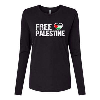 Free Palestine Gaza Palestinian Flag Heart Womens Cotton Relaxed Long Sleeve T-Shirt