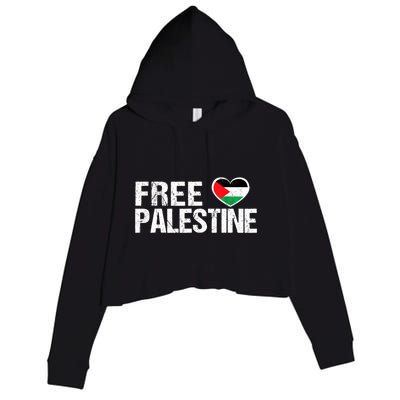 Free Palestine Gaza Palestinian Flag Heart Crop Fleece Hoodie