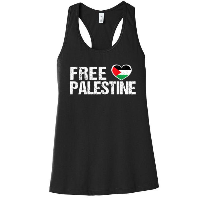 Free Palestine Gaza Palestinian Flag Heart Women's Racerback Tank