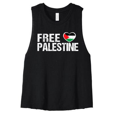 Free Palestine Gaza Palestinian Flag Heart Women's Racerback Cropped Tank