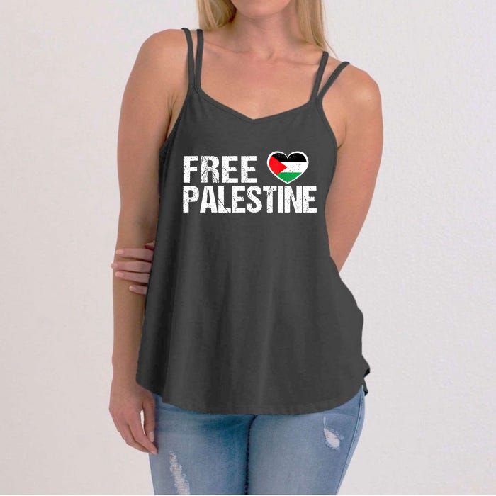 Free Palestine Gaza Palestinian Flag Heart Women's Strappy Tank