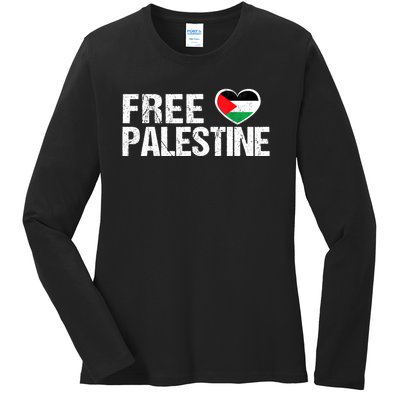 Free Palestine Gaza Palestinian Flag Heart Ladies Long Sleeve Shirt