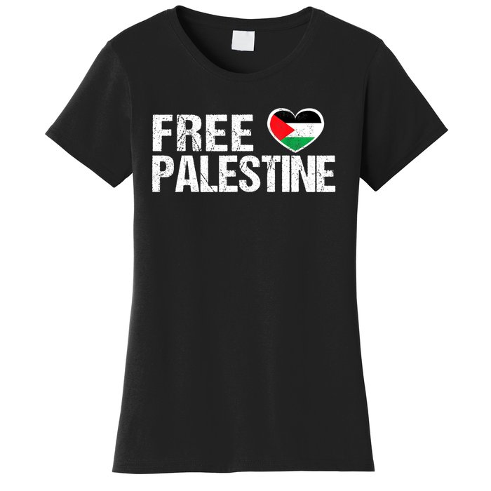 Free Palestine Gaza Palestinian Flag Heart Women's T-Shirt