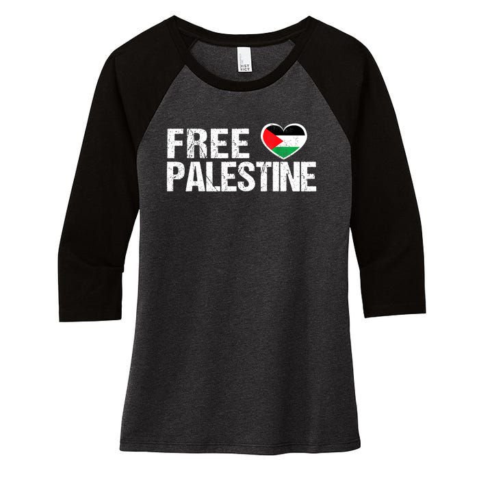 Free Palestine Gaza Palestinian Flag Heart Women's Tri-Blend 3/4-Sleeve Raglan Shirt