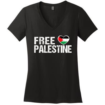 Free Palestine Gaza Palestinian Flag Heart Women's V-Neck T-Shirt