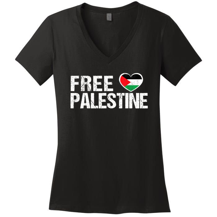 Free Palestine Gaza Palestinian Flag Heart Women's V-Neck T-Shirt