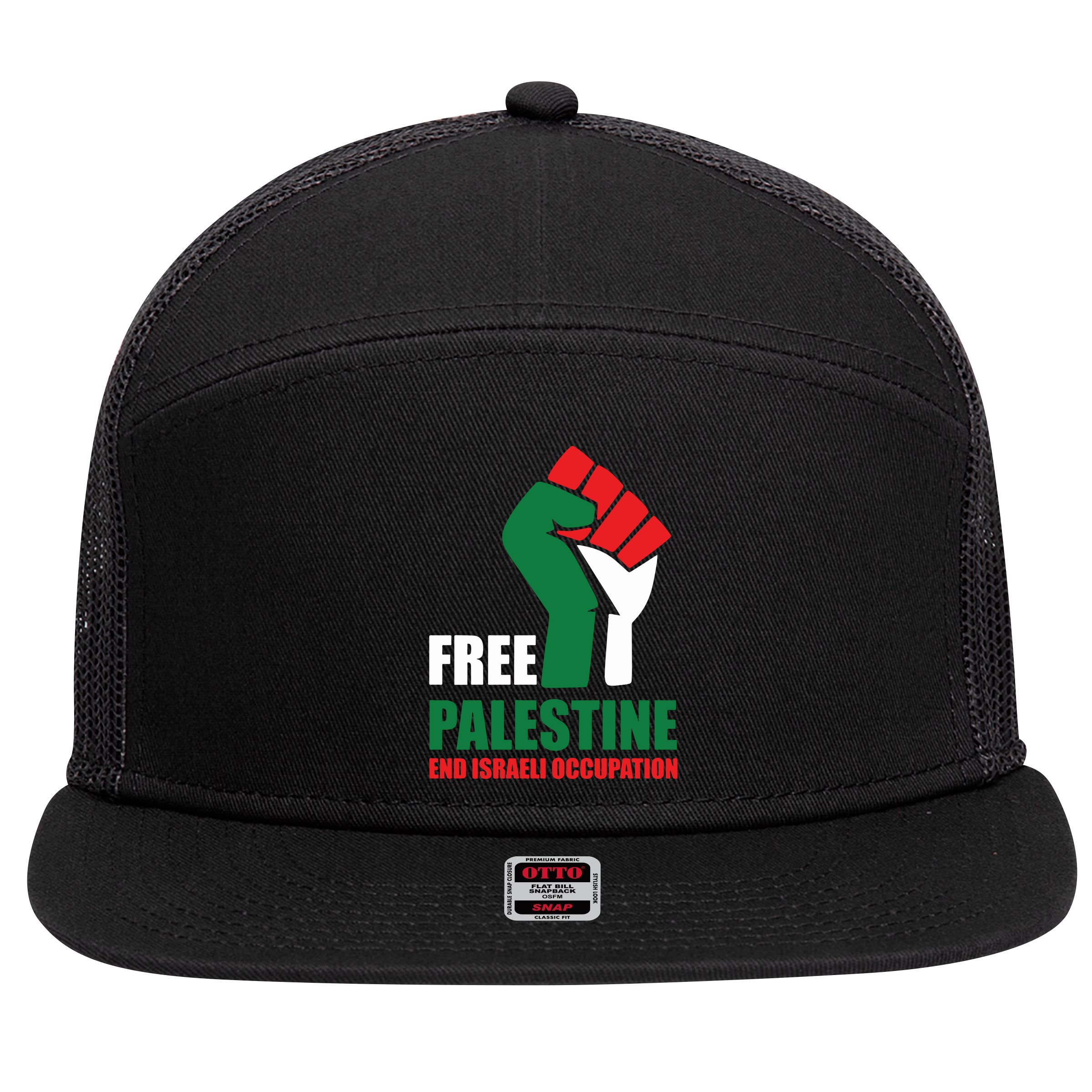 Free Palestine Gaza Freedom End Israeli Occupation 7 Panel Mesh Trucker Snapback Hat