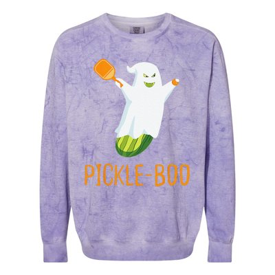 Funny Pickle Ghost Loves To Play Pickleball At Halloween Colorblast Crewneck Sweatshirt