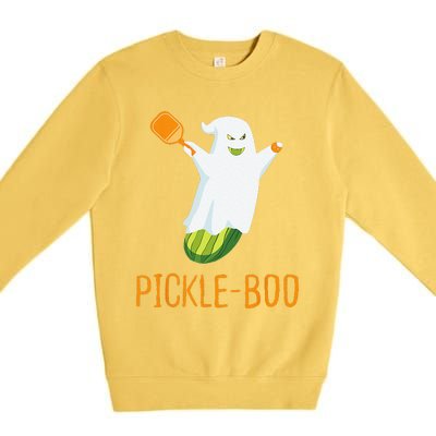 Funny Pickle Ghost Loves To Play Pickleball At Halloween Premium Crewneck Sweatshirt