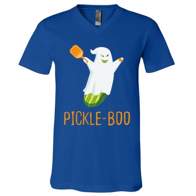 Funny Pickle Ghost Loves To Play Pickleball At Halloween V-Neck T-Shirt