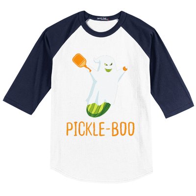 Funny Pickle Ghost Loves To Play Pickleball At Halloween Baseball Sleeve Shirt