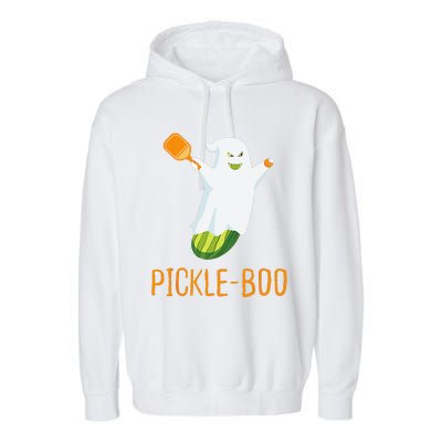 Funny Pickle Ghost Loves To Play Pickleball At Halloween Garment-Dyed Fleece Hoodie