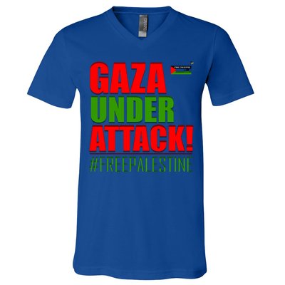 Free Palestine Gaza Under Attack Palestine Flag Cute Gift V-Neck T-Shirt