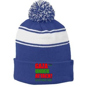 Free Palestine Gaza Under Attack Palestine Flag Cute Gift Stripe Pom Pom Beanie