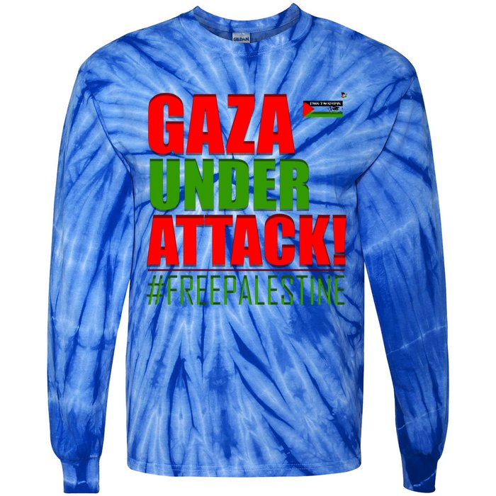 Free Palestine Gaza Under Attack Palestine Flag Cute Gift Tie-Dye Long Sleeve Shirt