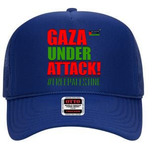 Free Palestine Gaza Under Attack Palestine Flag Cute Gift High Crown Mesh Back Trucker Hat