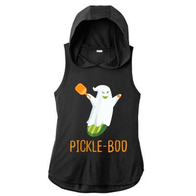 Funny Pickle Ghost Loves To Play Pickleball At Halloween Ladies PosiCharge Tri-Blend Wicking Draft Hoodie Tank