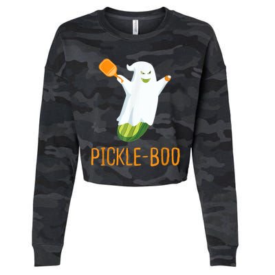 Funny Pickle Ghost Loves To Play Pickleball At Halloween Cropped Pullover Crew