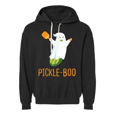 Funny Pickle Ghost Loves To Play Pickleball At Halloween Garment-Dyed Fleece Hoodie