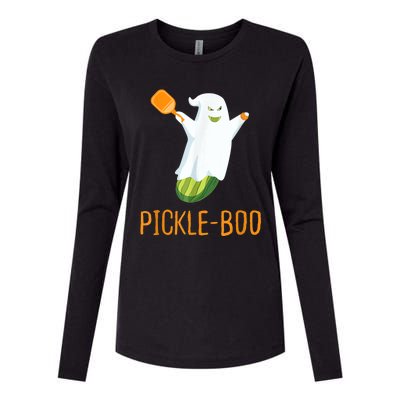 Funny Pickle Ghost Loves To Play Pickleball At Halloween Womens Cotton Relaxed Long Sleeve T-Shirt