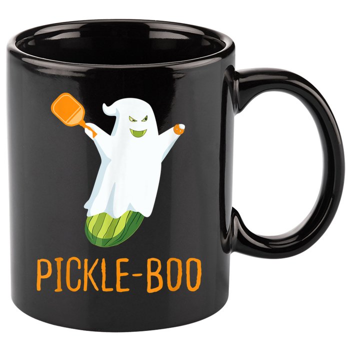 Funny Pickle Ghost Loves To Play Pickleball At Halloween 11oz C Handle Ceramic Mug
