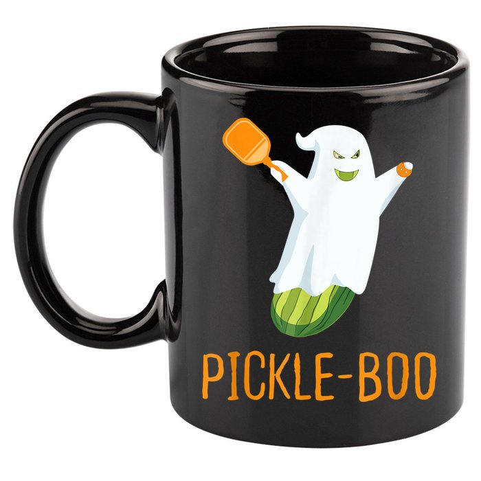 Funny Pickle Ghost Loves To Play Pickleball At Halloween 11oz C Handle Ceramic Mug
