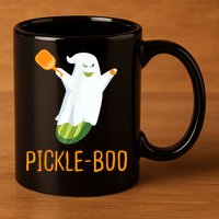 Funny Pickle Ghost Loves To Play Pickleball At Halloween 11oz C Handle Ceramic Mug