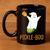 Funny Pickle Ghost Loves To Play Pickleball At Halloween 11oz C Handle Ceramic Mug