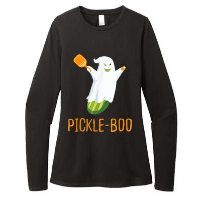 Funny Pickle Ghost Loves To Play Pickleball At Halloween Womens CVC Long Sleeve Shirt